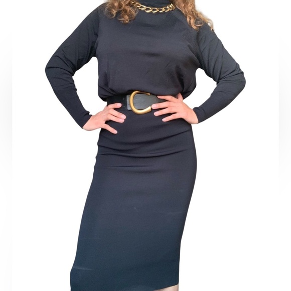 Zara Black Bodycon Dress Fitted Knit Midi Long Sleeve Small - Picture 6 of 9